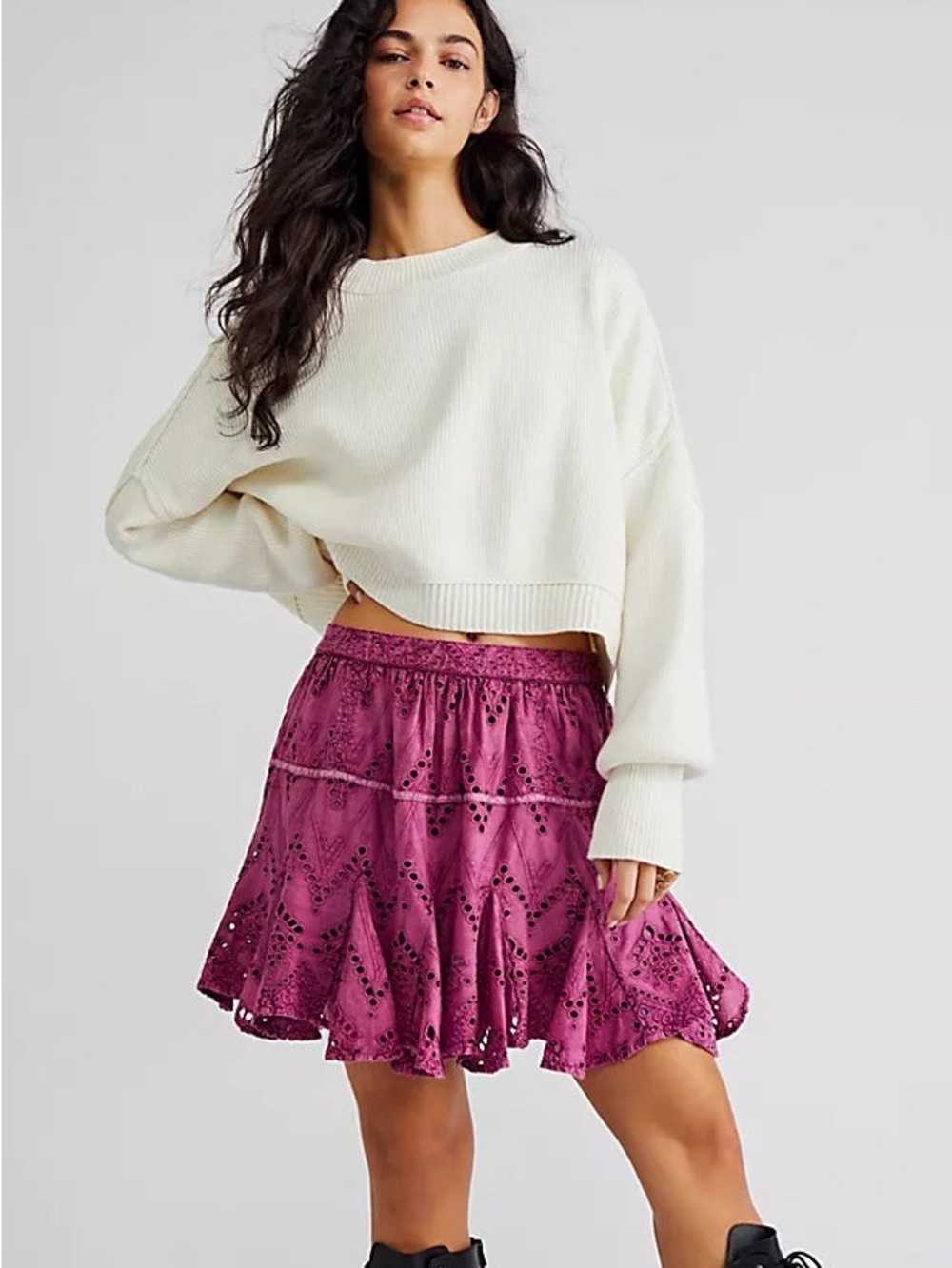 FREE PEOPLE Serenity Eyelet Mini Skort 
Dreamy Mulberry Size large